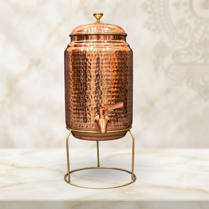 Dispensador de bebidas de cobre martillado con soporte – 5L 10L 18L de Indian exports international (Cobre puro certificado) - Product Image 1