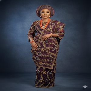 Tela George Nigeriana de Lujo en Dorado con Bordado Pesado y Lentejuelas, 100% Poliéster, Elegante Encaje Africano Tradicional para Bodas y Novias - Product Image 5