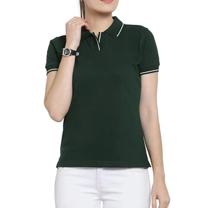 Polo de Mujer Verde Oscuro, Manga Corta, Color Sólido, Informal, Tejido, Corte Regular, Venta al Por Mayor OEM - Product Image 2