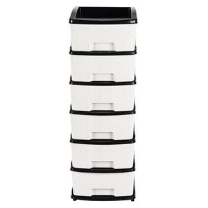 Boîtes de rangement en plastique empilables à 6 niveaux avec couvercles, organisateur de vêtements blanc pour placard, étagère de rangement pour cuisine - Product Image 1