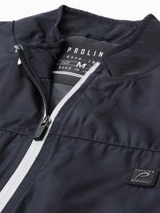 Blouson bomber gris foncé pour homme, col montant, fermeture éclair sur le devant, coupe-vent décontracté, couleur unie, polyester, vêtement d'automne - Product Image 4