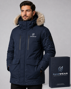 Parka d'hiver pour homme de qualité supérieure, bleu marine, à capuche, avec garniture en fourrure, imperméable, rembourrée de duvet, longue, style décontracté, Parka Jacek - Product Image 5
