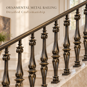 Rampe d'escalier en métal décoratif bronze foncé élégante avec balustres sculptés pour villas de luxe, hôtels et intérieurs - Product Image 1