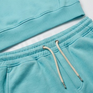 Unisex Light <b>Blue</b> Hooded Tracksuit Set Casual Geometric Pattern Full Length Sweatshirt And Pants With Drawstring Closure - Product Image 5
