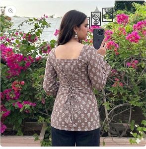 Kurti Corto Estampado de Rayón para Mujer |   Cuello Cuadrado |   Diseño de Manga Larga |   Blusa Casual y de Oficina |   Cómodo - Product Image 2