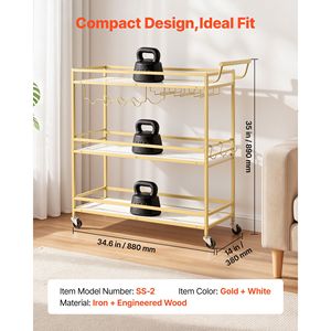 Carrito de Bar Rodante Moderno de 3 Niveles, Carrito de Bebidas Móvil de Madera con Ruedas para Servir en la Cocina - Product Image 2