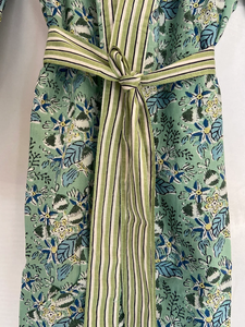 Bata Kimono de Algodón 100% para Mujer, Estampado de Bloques Textil Naaz, Diseño de Dibujos Animados, Hecha a Mano, ODM, Cuello en V, Cintura Elástica, Larga, para Verano - Product Image 4