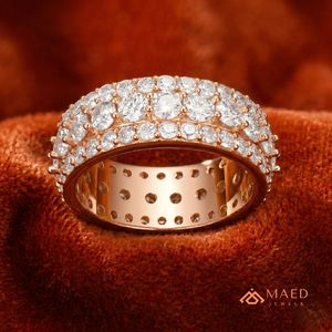 Mens Rose Gold Tone Moissanite Diamond Eternity Band <b>Ring</b> Luxury Hip Hop Jewelry for Men - Product Image 2