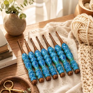 Attractive High-quality Durable Eco-Friendly Belladec Resin <b>Crochet</b> <b>Hooks</b> Handmade Luxury Colorful Blue Customized Shape Hand - Product Image 1