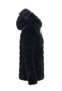 <b>Black</b> Faux Fur Hooded Winter Jacket for Women Zip Up Plush <b>Coat</b> - Product Image 2