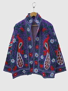 Hand embroidered floral jacket Mandarin collar plus size Prairie chic spring jacket Full sleeve cotton jacket - Product Image 3