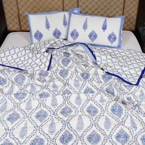 Handmade Printed Cotton <b>Quilt</b> Blue White Traditional Pattern All Season Home Decor <b>Bedding</b> Set - Product Image 5