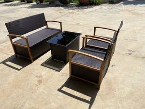 4P00057 Juego de Muebles de Jardín de 4 Piezas, Modernos, de Ratán Marrón, Acero, Vidrio Templado, Cojines de Poliéster, para Villa, Hotel, Patio Exterior - Product Image 5
