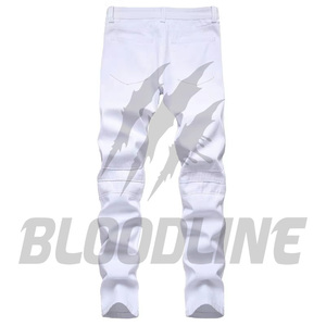 Jean en denim blanc coupe droite slim fit pour homme Bloodline, taille mi-haute, en coton, style décontracté été - Product Image 2