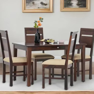 Juego de Mesa de Comedor de Madera Maciza para 4 Personas, Mesa Rectangular de Madera con Cajón de Almacenamiento, Sillas Tapizadas Multifuncionales que Ahorran Espacio - Product Image 1