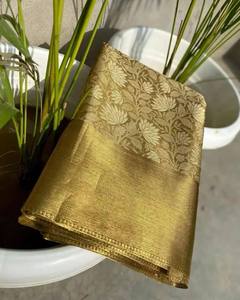 <b>Golden</b> Silk Banarasi <b>Saree</b> With Zari Work Traditional Indian Wear For Women Buy Direct From Supplier - Product Image 2