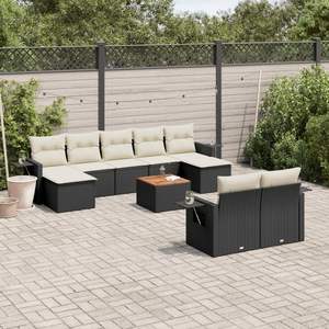 Ensemble de canapés de jardin contemporains noirs avec coussins crème en rotin PE, design imperméable - Product Image 3
