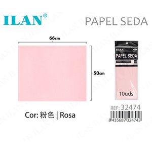 Papel de Seda Rosa Ilan 50x66 cm, 10 Unidades para Embalaje - Product Image 1