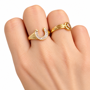 Anillo de Oro Sólido de 14K con Diamante Cultivado en Laboratorio E VS1, Anillo de la Suerte en Forma de Herradura con Corte Baguette para Mujer, Anillo de Declaración - Product Image 5