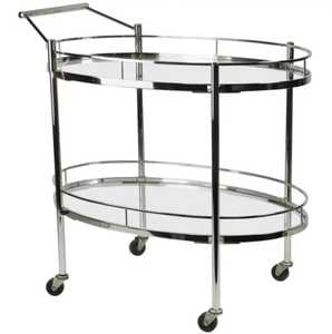 Chariot de service de luxe chromé à 2 niveaux avec plateau en verre miroir large et cadre en X artistique pour salon et hôtel - Product Image 5