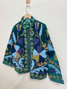 Stunning Intricate Floral & Botanical Motifs Hand Embroidered <b>Velvet</b> Suzani Jacket Boho Vintage Inspired Look <b>Coat</b> Winter Blazer - Product Image 4