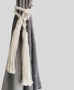 Bohemian Cotton Curtain Tiebacks With Tassels Handmade Macrame Window Holders - Product Image 1