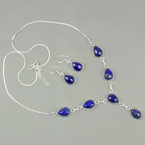 Wholesale 925 Sterling Silver Plated Natural Lapis Lazuli Gemstone Teardrop Multi-Stone <b>Necklace</b> and <b>Matching</b> Earrings Jewelry - Product Image 5
