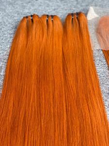 Extensiones de cabello humano virgen Remy recto de jengibre naranja con cierre Paquetes de cabello de color vietnamita - Product Image 3