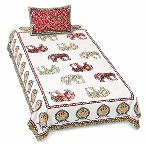 Heritage <b>Single</b> Cotton <b>Bedsheet</b> Elephant Paisley Hand Block Print with Pillow Cover for Home Hotel Bedding - Product Image 3