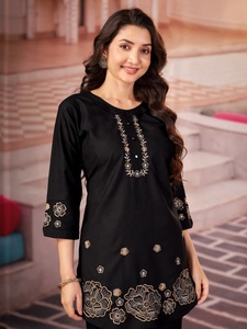 Latest <b>Black</b> Traditional Kurti <b>Pant</b> Set With Floral Embroidery Loose Fit Casual Wear For <b>Women</b> From Samp Corporation - Product Image 5