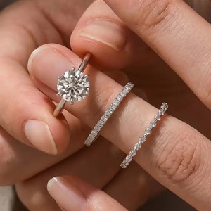 925 <b>Sterling</b> <b>Silver</b> Gold Plated Moissanite 2Ct Round D VVS Solitaire Bridal <b>Ring</b> <b>Set</b> Engagement & Wedding Bands For Women's. - Product Image 2
