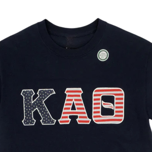 T-shirt KAT USA Flag noir à col rond avec lettres grecques patriotiques pour femme – Couleurs noir, rouge, blanc, bleu - Product Image 5