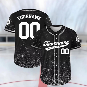 Camiseta de Béisbol Personalizada, 100% Poliéster, Antibacteriana, con Estampado Galáctico Negro y Verde Azulado, Sublimada, Unisex, Manga Corta, Cierre de Botones al Frente, para Equipo - Product Image 2