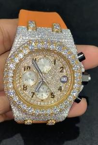 Reloj con Tres Cronógrafos y Correa de Caucho Naranja con Silicona, Esfera Redonda de Acero Inoxidable, Diamante Moissanita Blanco - Product Image 5