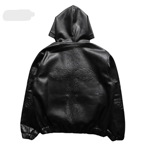 Men Black Sheep Skin Genuine Leather <b>Gothic</b> Embossed Dragon Sleeve Zipper Front Coat Winter Wear Waterproof Eco-Friendly Slim - Product Image 2
