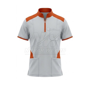 Blouse médicale moderne avec fermeture éclair mi-longue, col montant, manches courtes et construction pratique et confortable - Product Image 2