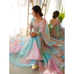 DISEÑADOR DE SEDA ORGANZA DIGITAL ESTAMPADO CON DUPATTA MULTI COLOR - Product Image 3