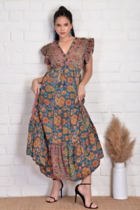Vestido maxi bohemio de seda para mujer, de manga corta, cómodo y sin arrugas, para uso casual y de fiesta, a bajo precio. - Product Image 3