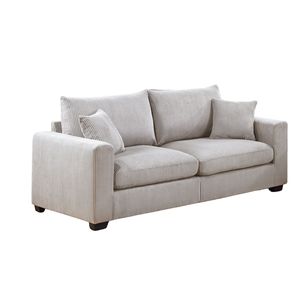 Set Divano Classico a 2 Pezzi in Velluto a Coste Avorio per Soggiorno, con Braccioli Quadrati e Divanetto Imbottito con Cuscini - Product Image 5