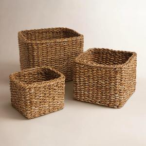<b>Set</b> of 3 <b>Square</b> Seagrass Baskets with Twisted Rims Handmade Storage Basket Wholesale eco-friendly Made in Vietnam - Product Image 4