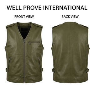 <b>Mens</b> Premium Genuine Cowhide Leather <b>Vest</b> 800 GSM Vintage Brown Multi Panel Custom Embossed Logo Biker Sleeveless Breathable - Product Image 3