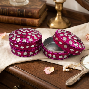 Round Pink Inlay <b>Jewelry</b> <b>Box</b> with Mirror Beads and Lid Closure for Storage Organiser - Product Image 1