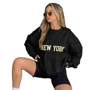 Sweat-shirt à col montant surdimensionné pour femme, imprimé et brodé, en tissu polaire écologique, coupe décontractée, automne-hiver - Product Image 2