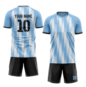 Argentina Style <b>Soccer</b> Jersey Men's Striped Light Blue White Short Sleeve Breathable Football Uniform Adult All Seasons - Product Image 1