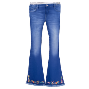 Vaqueros de mezclilla casuales vintage de cintura alta con bordado personalizado para mujer, corte ajustado y acampanado - Venta al por mayor 100% algodón - Product Image 3