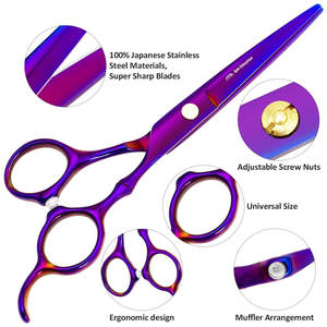 Tijeras de peluquería de peluquero Tijeras de adelgazamiento Juegos de tijeras de corte de pelo profesional Acero inoxidable Púrpura - Product Image 4
