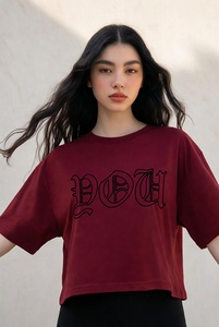 Women's Crop Top <b>T</b>-<b>Shirt</b> Maroon <b>Gothic</b> Logo Print Streetwear Loose Fit Crew Neck Short Sleeve 100% Cotton Jersey Breathable - Product Image 6