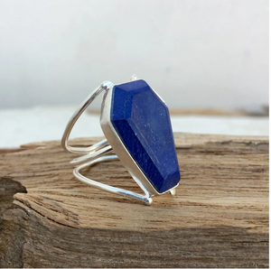 Coffin Shape <b>Lapis</b> <b>Lazuli</b> <b>Ring</b> Natural Blue Gemstone Handmade Sterling Silver <b>Ring</b> Boho Statement Jewelry Gift for Her/Him - Product Image 3