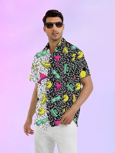 Tenue des années 80 et 90 pour hommes, chemise hawaïenne à manches courtes boutonnée, chemises de plage vintage rétro amusantes - Product Image 2