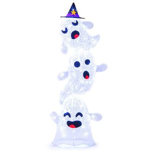 Decorazione di Halloween a forma di fantasma impilato di 1,2 metri con 120 luci LED, decorazioni di Halloween illuminate. - Product Image 4
